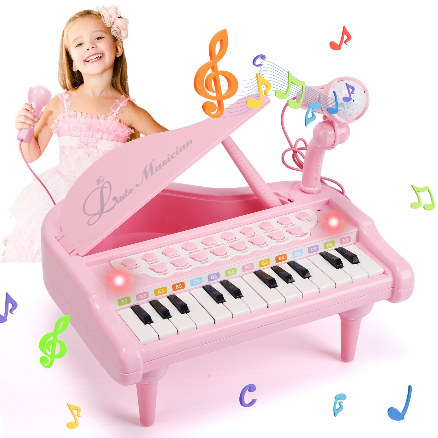 JoyStone 24 Keys Toy Piano for Girls, Cute Piano for Kids with Built-in Microphone & Music Modes, Preschooler Music Learning Popular Piano Toys, Birthday Christmas Gift for Kids Aged 3-6+, Pink