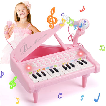 JoyStone 24 Keys Toy Piano for Girls, Cute Piano for Kids with Built-in Microphone & Music Modes, Preschooler Music Learning Popular Piano Toys, Birthday Christmas Gift for Kids Aged 3-6+, Pink