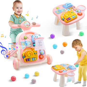 JoyStone 3 in 1 Muscial Baby Walker and Activity Center for Baby, Toddler, Learning to Walk, Sit to Stand, Early Learning Push Toys for Infant Christmas Gifts, Pink