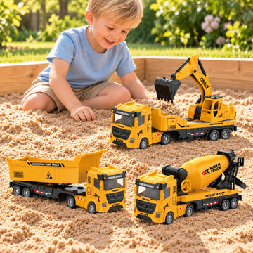 JoyStone 3 PCS Construction Truck Toy Set with Inertia Push-and-Go Vehicles and Movable Parts, Excavator, Dump Truck and Cement Mixer, Kids Ages 3+