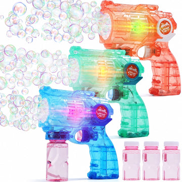 JoyStone 3 Pack Bubble Machine for Kids, Automatic Light Up Bubble Blower with 5 Bottles, Bubble Blaster Bubble Toys for Boys & Girls