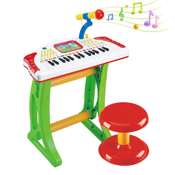 JoyStone 31 Key Electronic Keyboard Kids Toy Piano MP3 Input with Karaoke Recording Transmit and Stool, Multiple Sounds with Adjustable Animated Screen, Gift for Boys and Girls