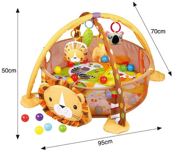 JoyStone 4 IN 1 Turtle Baby Play Gym Activity Mat with 30 Balls, 4 Detachable Sound Toys, Baby Sensory Mat for for Toddler Infant 0-12 Months, Newborn Gift for Boys and Girls, Yellow