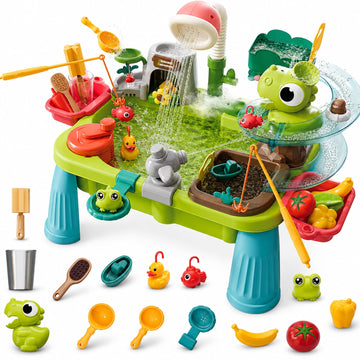 JoyStone 4-in-1 Dinosaur Water Table Toy with Electric Water Pump, Mist Spray & Wave Maker, 45PCS Toddler Sand Water Play Table for Boys Girls Age 3+