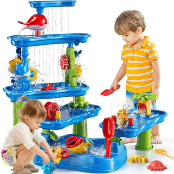 JoyStone 4 in 1 Kids Sand Water Table, 39PCS Sandbox Table Kids Activity Sensory Play Table Summer Outdoor Toys Gift for Toddler Boys Girls