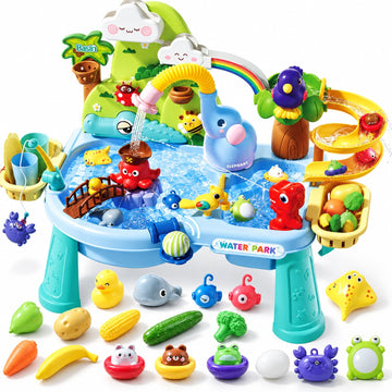 JoyStone Water Table for Kids with Electric Water Pump, Elephant Faucet, Fishing Toys and Play Food, Blue, Ages 3+