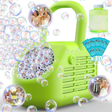 JoyStone 42 Hole Automatic Bubble Machine, High-Output Bubble Maker, 20000+ Bubbles/Minute, Portable Handle, Perfect for Outdoor Parties, Gifts for 3+ Ages, Green