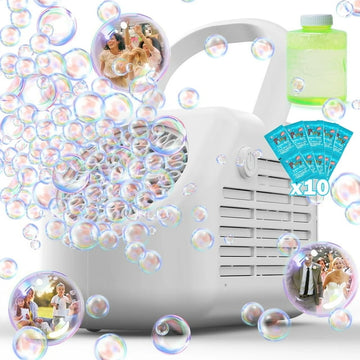 JoyStone 42 Hole Automatic Bubble Machine, High-Output Bubble Maker, 20000+ Bubbles/Minute, Portable Handle, Perfect for Outdoor Parties, Gifts for 3+ Ages, White