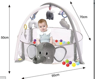 JoyStone 5 IN 1 Elephant Large Baby Gym Play Mat with 30 Balls, 5 Detachable Sound Toys, Baby Sensory Mat for for Toddler Infant 0-12 Months, Newborn Gift for Boys and Girls, Gray