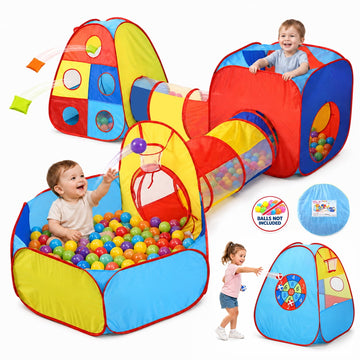 JoyStone 5 Piece Kids Play Tent and Tunnel Set with Ball Pit, Crawl Tunnel and Obstacle Course, Pop Up Indoor Outdoor Playhouse Toy for Boys and Girls Ages 3+
