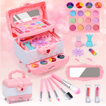 JoyStone  Kids Makeup Kit for Girl, Washable Makeup Kit Real Cosmetic, Girl Toy Real Cosmetic Makeup Set, Safe & Non-Toxic Makeup Set for 3-12 Year Old Kids Halloween & Birthday Gift,Pink