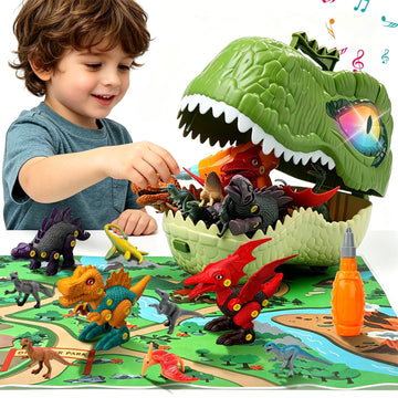 JoyStone Dinosaur Toys with Light & Sound for Kids, Realistic Dino Figures Set with 3 Pack Take Apart Dinosaur Toys, Electric Drill & Map, Great Gift for Toddler Boys & Girls