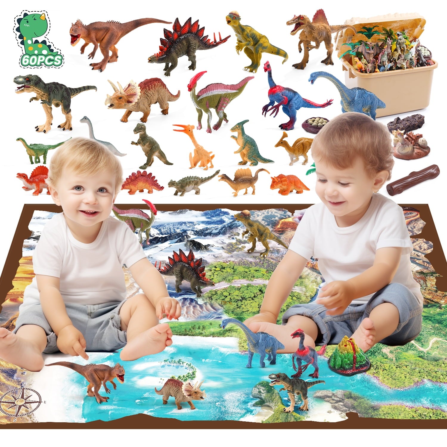 JoyStone Dinosaur Toys with Large Activity Play Mat, Dinosaur Figures Playset with Trees, Volcano to Create a Dino World, Including T-Rex, Triceratops, Great Dinosaur Gift Toy for Kids Toddlers