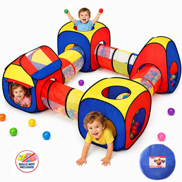 JoyStone 8 Piece Kids Pop Up Play Tent Set with Square Tents, Cone Tent, House Tent and Crawl Tunnels, Indoor Outdoor Obstacle Course Playhouse for Toddlers Ages 3+