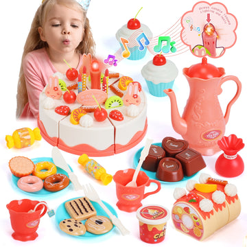 JoyStone Kids Toy Tea Set, 28 Pcs Plastic Play Tea Sets with Teapot, Tea Party Set Gift for 3-10 Years Old