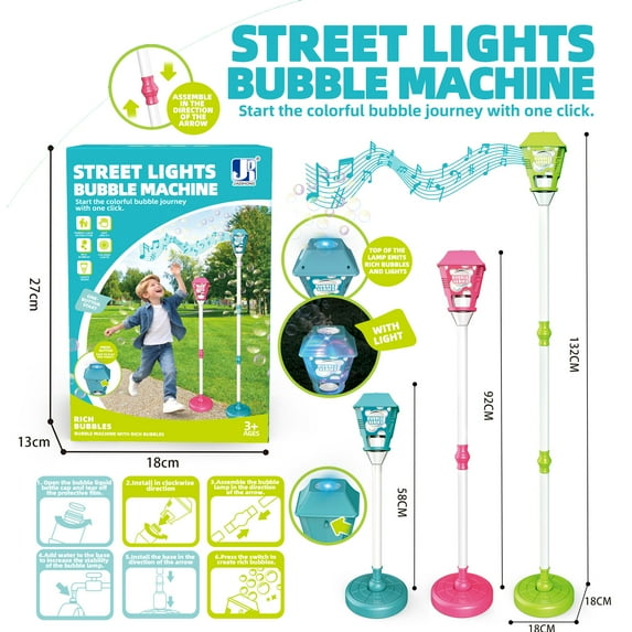 JoyStone Automatic Bubble Machine with Lights and Sound, Battery Operated Adjustable Height 23-52 inch Bubble Blower for Kids Outdoor Party, Wedding, Birthday, Green