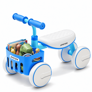 JoyStone Baby Balance Bike with Basket for 1-3 Years, 4-Wheel Toddler Ride-On Push Walker, No Pedal First Bike for Boys Girls, Lightweight First Birthday Gift, Blue