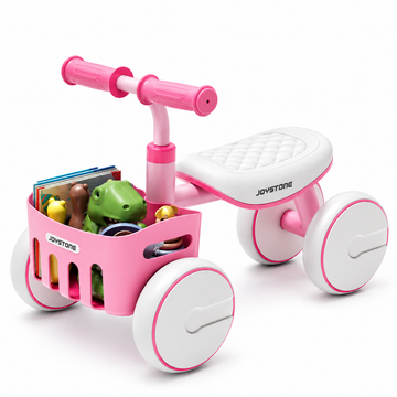 JoyStone Baby Balance Bike with Basket for 1-3 Years, 4-Wheel Toddler Ride-On Push Walker, No Pedal First Bike for Boys Girls, Lightweight First Birthday Gift, Pink