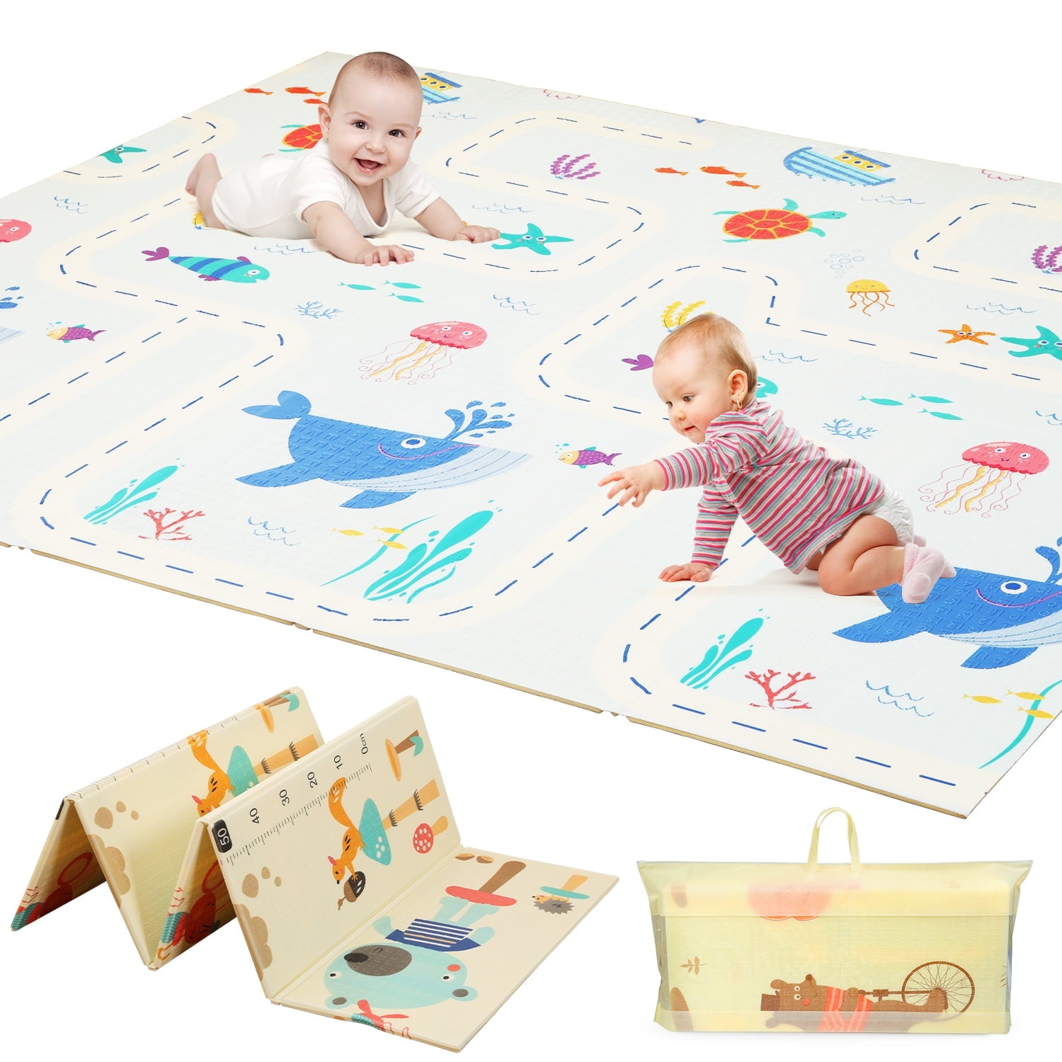 JoyStone Baby Play Mat, Non-Toxic Foldable Animal Print Waterproof Crawl Mat for Toddlers and Babies