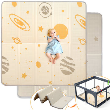 JoyStone Baby Play Mat, 50" X 50" Extra Large Reversible Foam Play Mat, Non-Toxic Foldable Animal Print Waterproof Crawl Mat for Toddlers and Babies