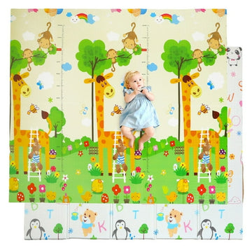 JoyStone Baby Play Mat, 78" X 70" Extra Large Reversible Foam Play Mat, Non-Toxic Foldable Animal Print Waterproof Crawl Mat for Toddlers