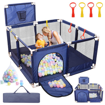 JoyStone Baby Playpen for Toddler, Large Baby Playard with Basketball Hoop, Indoor & Outdoor Baby Fence with Ocean Ball, Playpen for Babies (Blue,50?¡À?¨¢50?¡À)