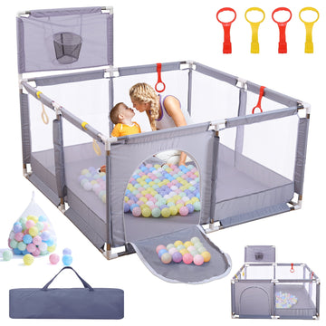 JoyStone Baby Playpen for Toddler, Large Baby Playard with Basketball Hoop, Indoor & Outdoor Baby Fence with Ocean Ball, Playpen for Babies
