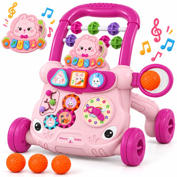 JoyStone Baby Walker with Detachable Music Piano and Activity Toys, Sit-to-Stand Educational Push Walker for Infants 6-12 Months, Pink