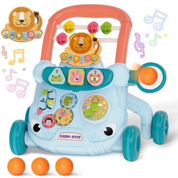 JoyStone Baby Walker with Music Piano and Activity Toys, Educational Push Walker for Infants 6-12 Months (Blue)
