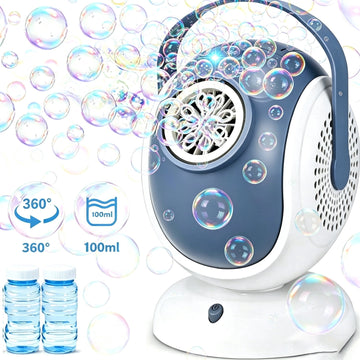 JoyStone Auto 360° Rotation & 75° Tilt Bubble Blower, Bubble Machine with 2 Bottles Bubble Solution, High Output Continuous Bubble Maker for Outdoor Party, Birthday Gifts for Kids 3+