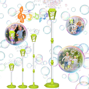 JoyStone Outdoor Bubble Machine for Kids with Lights & Music, Street Lamp Style Bubble Blower with 3 Adjustable Heights, Green