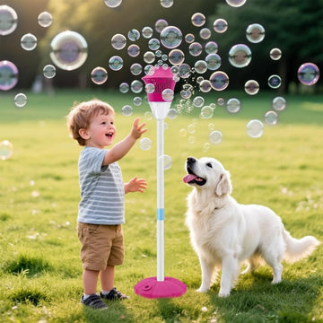JoyStone Outdoor Bubble Machine for Kids with Lights & Music, Street Lamp Style Bubble Blower with 3 Adjustable Heights, Includes 10 Bubble Solution, Pink