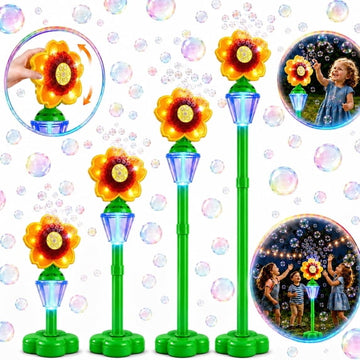 JoyStone Sunflower Bubble Machine for Kids, 2-in-1 Handheld & Standing Bubble Maker with 4 Adjustable Heights, Lights, Outdoor Bubble Toy Gift for Ages 3+