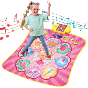 JoyStone Dance Mat for Kids, Rhythm Step Play Mat with LED Lights, Built-in Music, 8 Challenge Levels, Musical Dance Game Toy Gift for Girls Boys, Pink