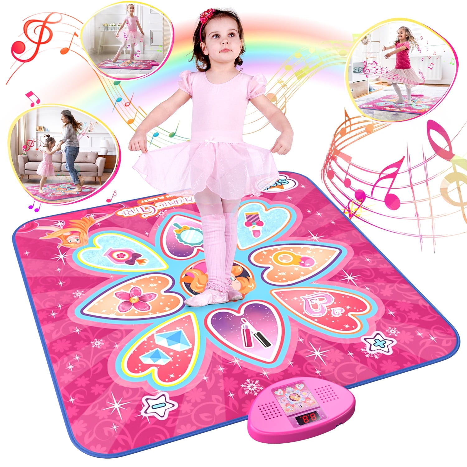 JoyStone Dance Mixer Rhythm Step Play Mat with LED Lights, Adjustment Volume, Built-in Music, 7 Challenge Levels, Dance Game Toy Gift for Kids Girls Boys, Pink