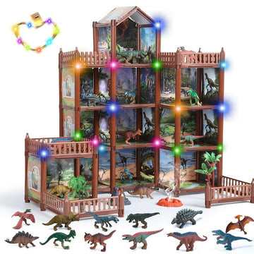 JoyStone Dinosaur 11 Rooms House for Boys with 12 Dinosaurs, DIY Dinosaur Figure Mountain Playset Pretend Play House Accessories for Kids Ages 6-12, Christmas and Birthday Gift