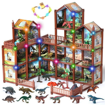 JoyStone Dinosaur 6 Rooms House for Boys with 4 dinosaur , DIY Dinosaur Figure Mountain Playset Pretend Play House Accessories for Kids Ages 6-12, Christmas and Birthday Gift
