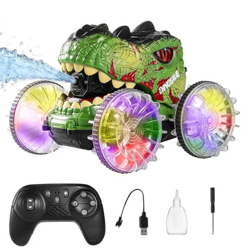 JoyStone Dinosaur Amphibious Remote Control Car for Water & Land with Water Machine, RC Monster Truck Toys with LED Lights, 360° Spins and Drifting for Boys Girls, Green
