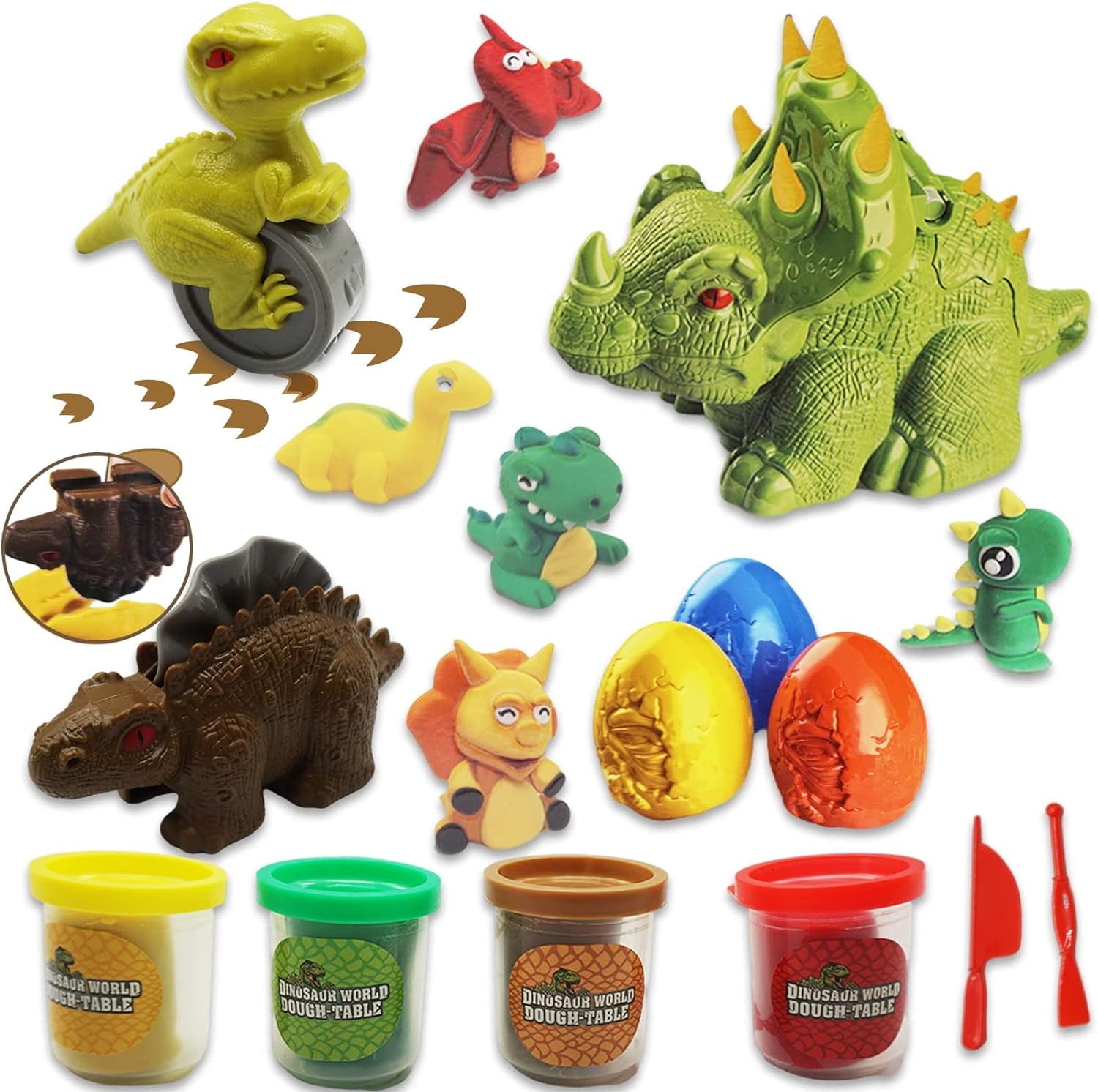 JoyStone Dinosaur Playdough Sets for Toddlers, 30 Pcs Play Dough Accessories Dinosaur Playset Toys, Dinosaur Toys for Kids 3-5 (17 Pcs Playdough Pack)