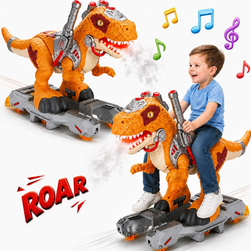 JoyStone Dinosaur Ride On Toy Cars for Kids, Foot-to-Floor Kids Ride On Toy with Music, Lights & Mist Spray, Smooth Sliding Wheels for Indoor Outdoor Play, Gift for Boys Age 3-5