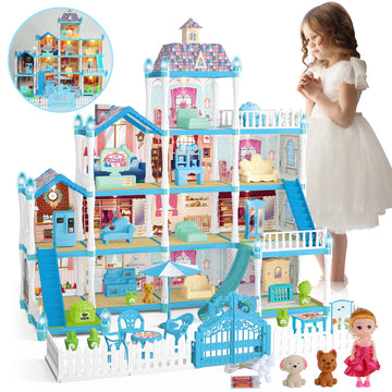 JoyStone Doll House for Girls, 4-Story 13 Rooms Huge Dollhouse Playset with LED Lights, Dolls, Furnitures, Accessories