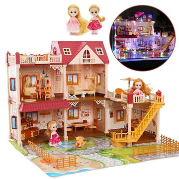 JoyStone Princess Castle House for Girls, Dollhouse Playset, 3-Story 8 Rooms Playhouse with 2 Dolls Toy Figure, Lights and Furniture & Accessories