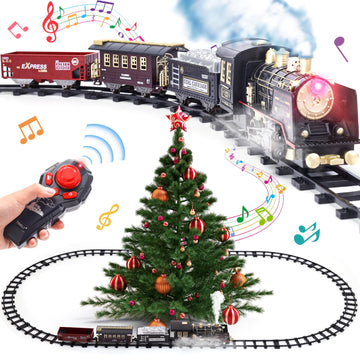 JoyStone Electric R/C Train Set Toys for Boys with Smokes, Tracks, Toddler Model Train Set with Steam Locomotive Engine & Cargo Cars and Tracks, Christmas Toy Train for Kids