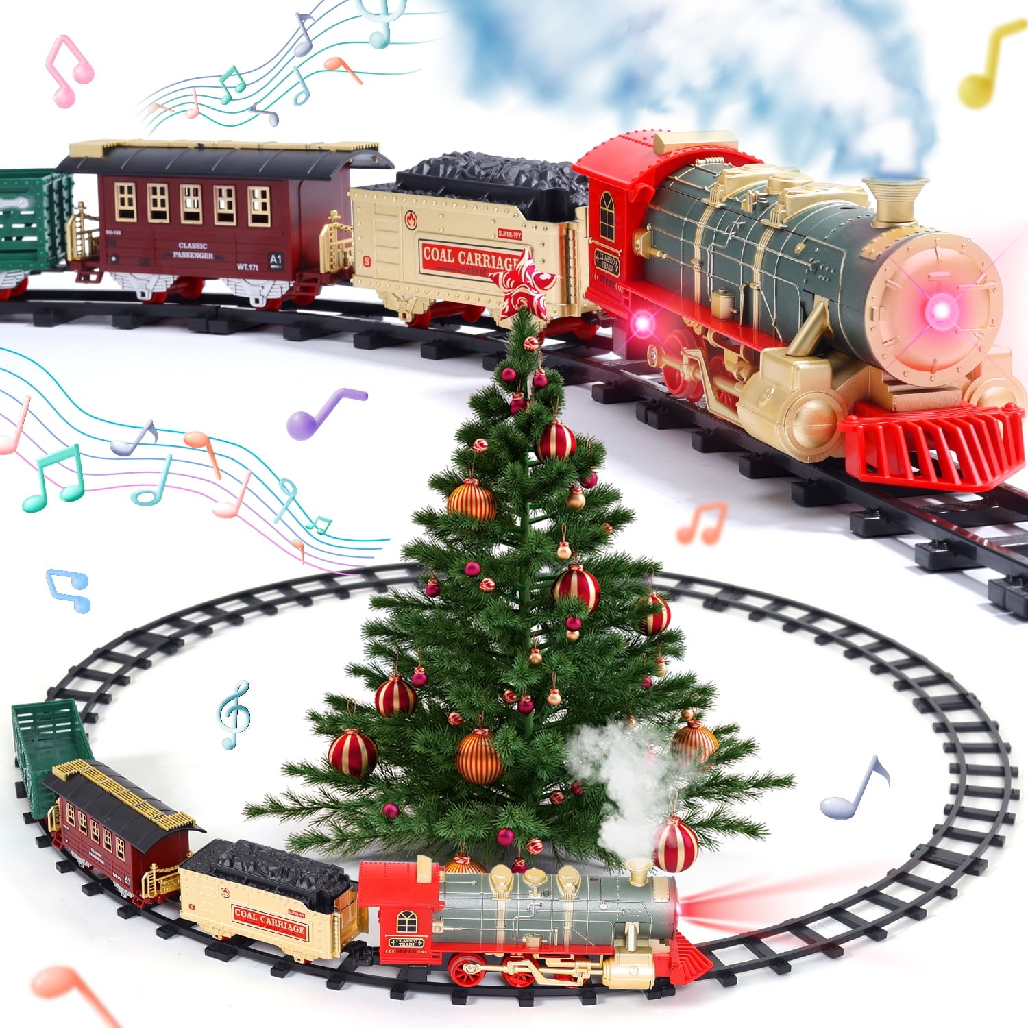 JoyStone Electric Train Set Toys for Boys, Lights & Sound, Tracks, Toddler Model Train Set with Steam Locomotive Engine & Cargo Cars and Tracks, Christmas Toy Train for Kids