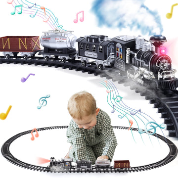 JoyStone Electric Train Set Toys for Boys with Smokes, Lights & Sound, Toddler Model Train Set with Steam Locomotive Engine & Cargo Cars and Tracks, Christmas Toy Train for Kids