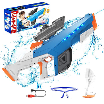 JoyStone Electric Water Blaster with Light, Automatic Manual Suction 2-in-1 Water Blaster for Adult Kids, Squirt Blaster 39 Ft Range, Pool Beach Outdoor Party Toys, Blue