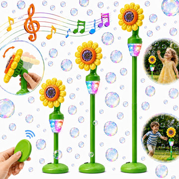 JoyStone Sunflower Bubble Machine with Remote Control, Light Up & Music Bubble Blower, Adjustable Height, Outdoor Lawn Stake or Stand, Orange, Ages 3+