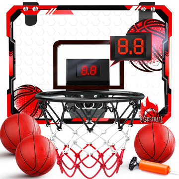 JoyStone Indoor Basketball Hoop for Kids, Mini Basketball Hoop with Electronic Scoreboard & Sounds, Over The Door Basketball Hoop 3 Balls for Kids & Adults, Red