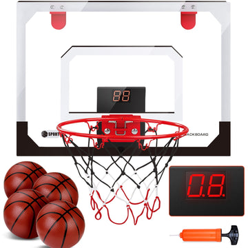 JoyStone Indoor Basketball Hoop for Kids, Mini Basketball Hoop with Electronic Scoreboard and Sounds, Over The Door Basketball Hoop 4 Balls for Kids & Adults