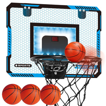 JoyStone Indoor Basketball Hoop for Kids, Mini Basketball Hoop with Electronic Scoreboard and Sounds, Over The Door Basketball Hoop 4 Balls